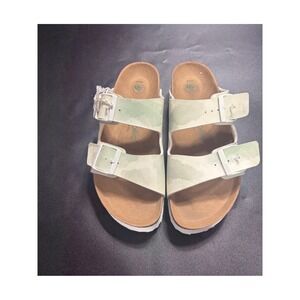 Birkenstock Arizona Platform Vegan Birko-Flor Watercolor Khaki Sandal Size 39/8